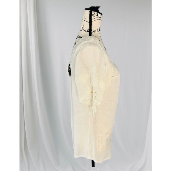 Magazine Peasant Cream Crochet Square Neck Short Sleeve Top Women’s Medium NWT - Picture 4 of 10